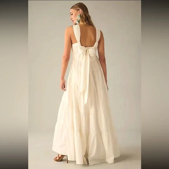 Anthropologie Forever That Girl Tiered Ruched Back Bow Maxi Dress - Picture 3 of 8